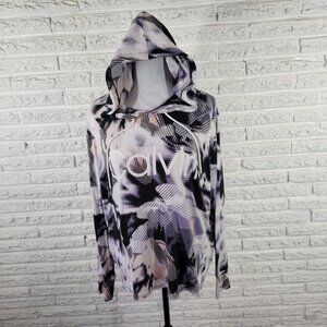 Calvin Klein Womens Top 2X Plus Tee Hoodie Purple Watercolor Performance WAT102E